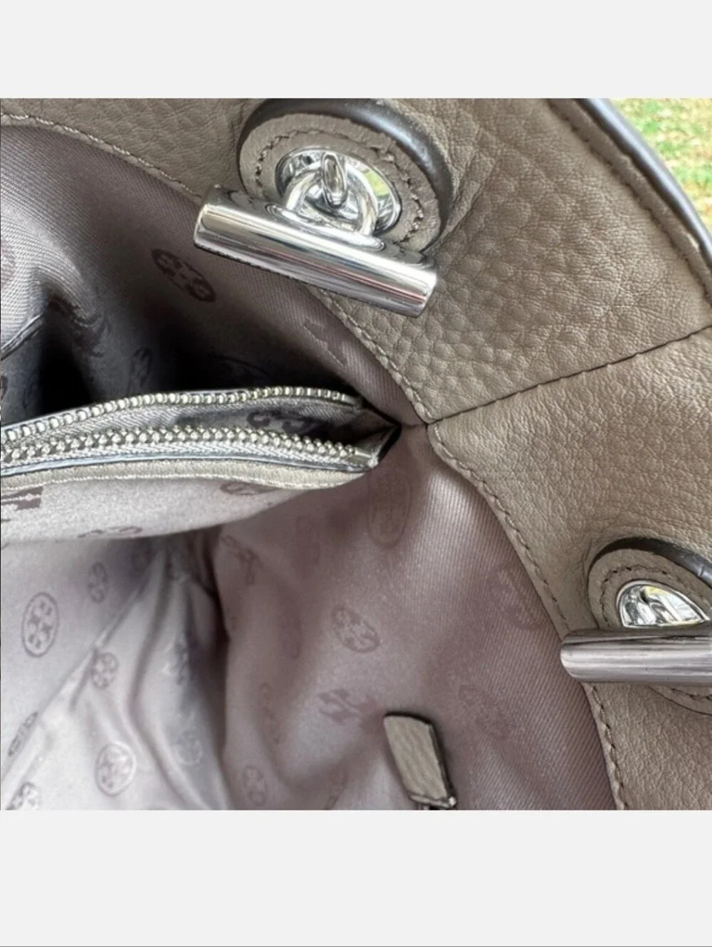 Tory Burch NWT Zoey Center Zip Tote grey perforated leather delicate laser-cut